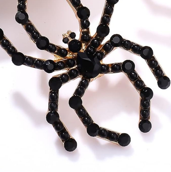 Black Rhinestone Spiders CZ Crystal Post Earrings Gothic Spider Rhinestones New - Picture 3 of 7